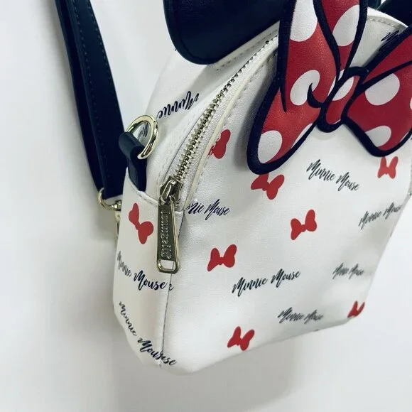 Loungefly Disney Mini Purse/Bag Pack Minnie Mouse Signature Ears White Stripped - Picture 10 of 12